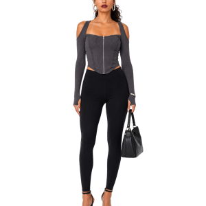 Square Neck Shoulder Cut Out Bustier Top