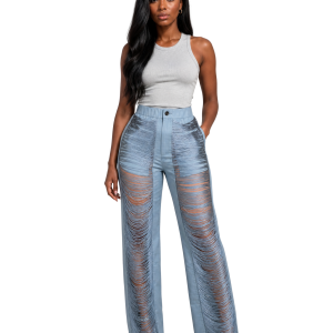 High-Waisted Shredded Fringe Pants